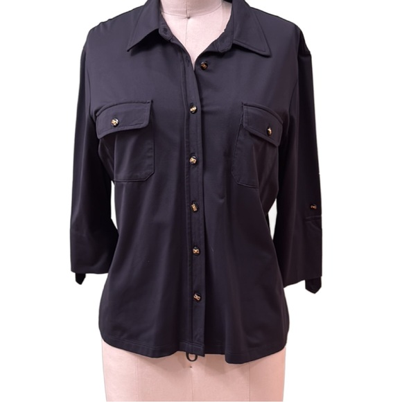J. McLaughlin Black Button-Down Shirt Size Medium - Picture 3 of 6